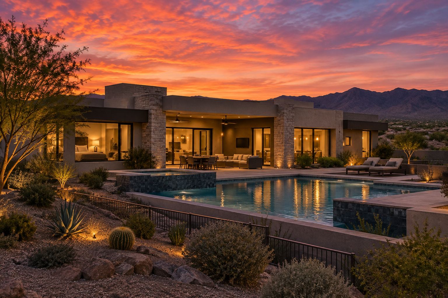 A Las Vegas home exterior at dusk, illustrative